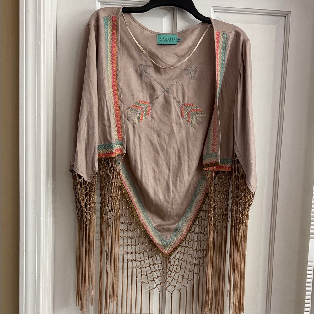 Judith March Taupe Tunic Festival Open Front Vest Medium